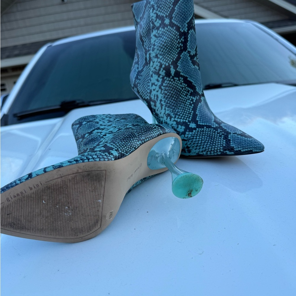 Gianni Bini Blue Snake-Print Pointed Ankle Booties - Picture 7 of 10